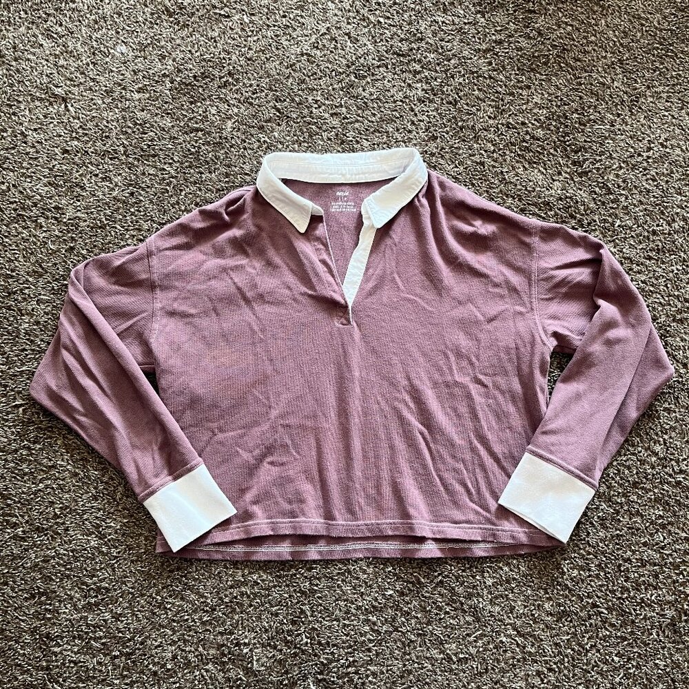 Aerie Long Sleeve Collared Crop Top